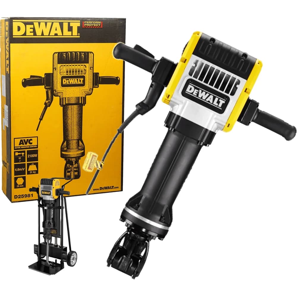 DeWalt D25981K 2100W, 62J , 960 DAR/DAK, 31KG, 28MM ALTIGEN GİRİŞLİ KIRICI, TAŞIMA ARABASI + UÇ
