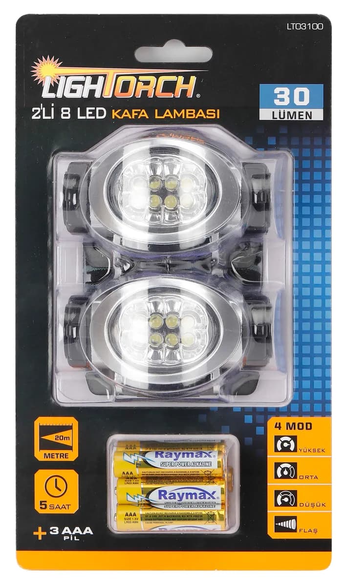 Lightorch LT03100 8 Ledli Kafa Lambası 2 Li Set thumbnail 3